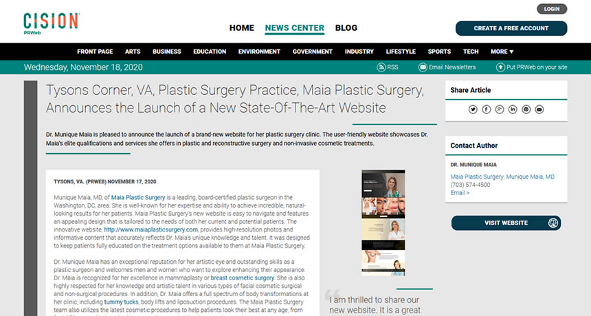 Screen of the press release on the website prweb.com