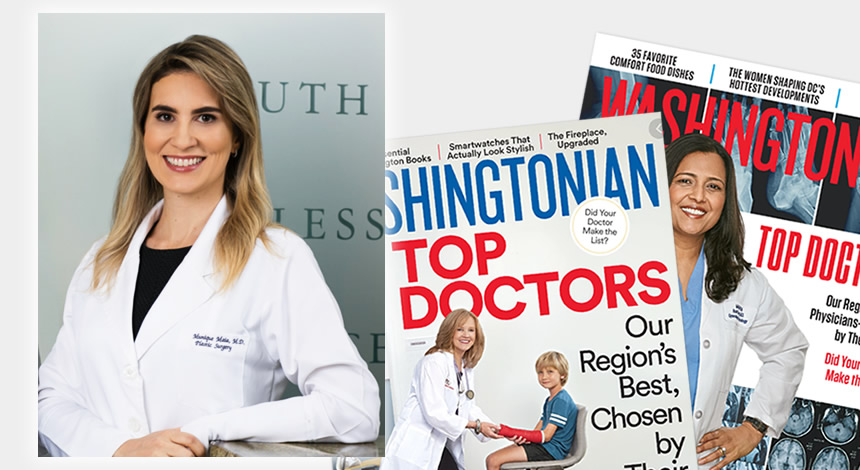 Photo of Dr. Maia in the background of two issues of Washingtonian magazine