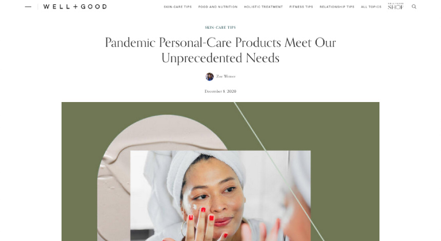 Screenshot of an article titled: Pandemic Personal-Care Products Meet Our Unprecedented Needs