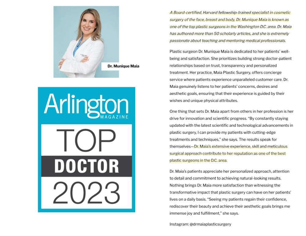 Screenshot of an article titled: Arlington Magazine Top Doctor 2023