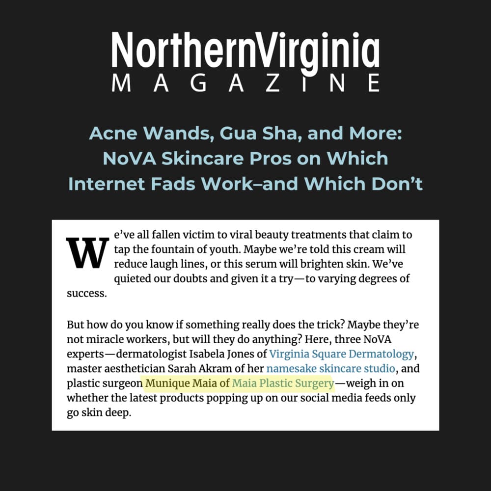 Screenshot of an article titled: Acne Wands, Gua Sha, and More: NoVA Skincare Pros on Which Internet Fads Work–and Which Don’t