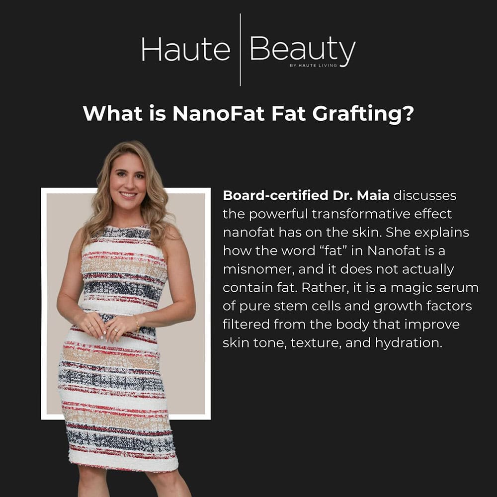 Screenshot of an article titled: What Is Nanofat Grafting? Board-Certified Plastic Surgeon Dr. Munique Maia Explains