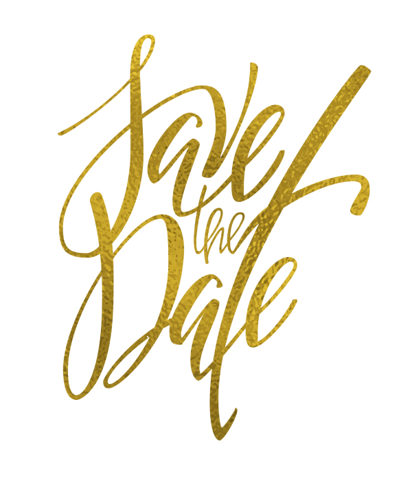golden save the date lettering