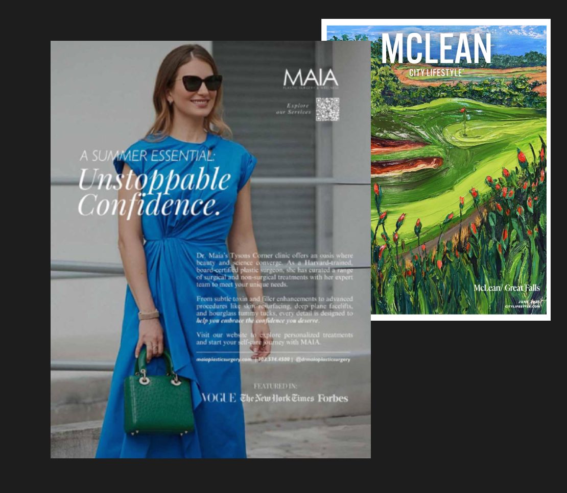 Screenshot of the June 2025 edition of Mclean City Lifestyle Magazine featuring Dr. Maia with the headline 'A Summer Essential Unstoppable Confidence.'